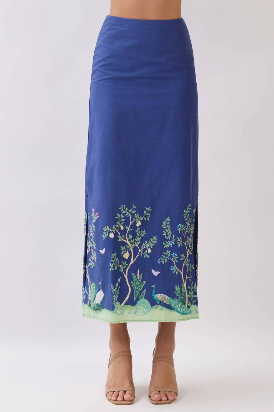 NEW TCEC botanical border print maxi skirt in navy